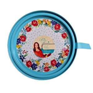 Pioneer Woman Birthday Floral Round Container Tin Plastic 6.75 X 2.56-in Gift